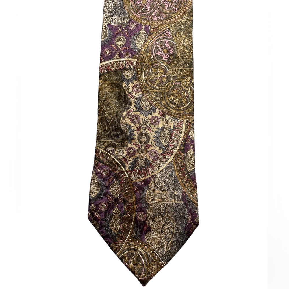PIERRE BALMAIN Necktie Silk Print Green/Purple/Gold